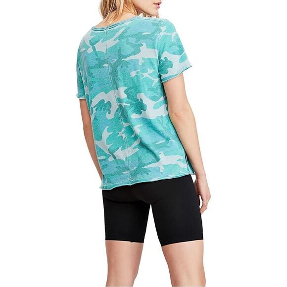Free People Camo Tee Loose Knit Teal Combo Small M - Picture 2 of 11